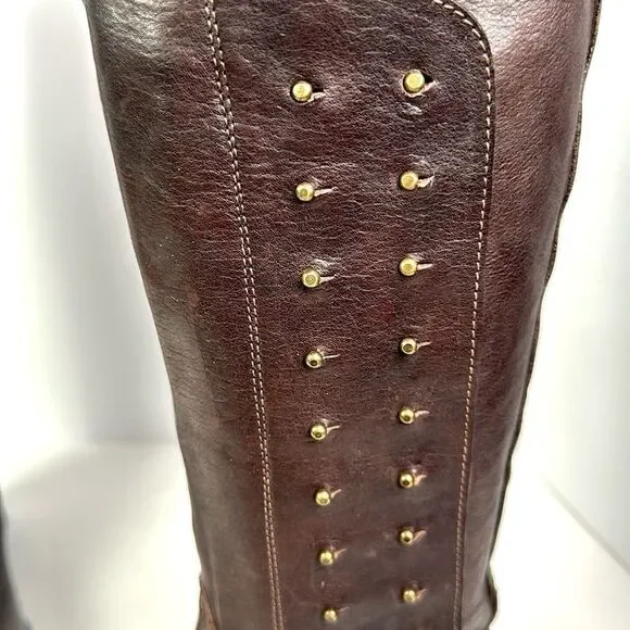 NWOB Montegranaro Area Forte Italy Brown Leather Studded Riding Boots EUR37 US 7